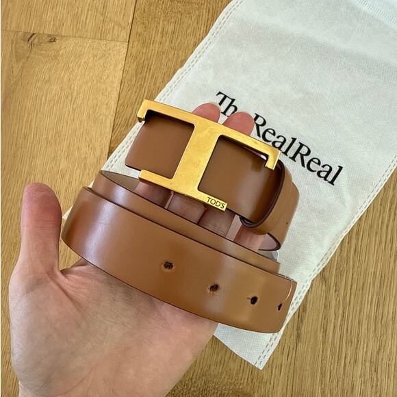 Tod’s Leather Belt Timeless One Size Brown Gold - Picture 1 of 5